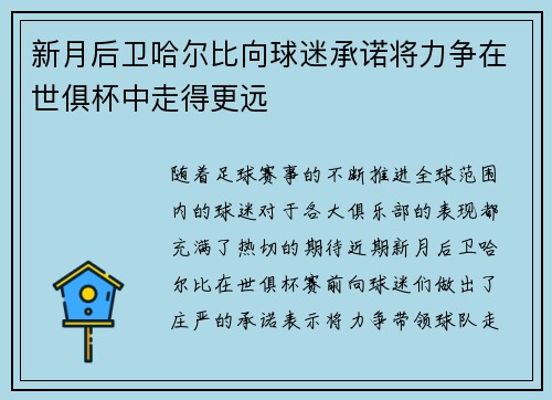 新月后卫哈尔比向球迷承诺将力争在世俱杯中走得更远